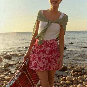 NWT Anthropologie Maeve Scallop Button Front Pink Skirt 10